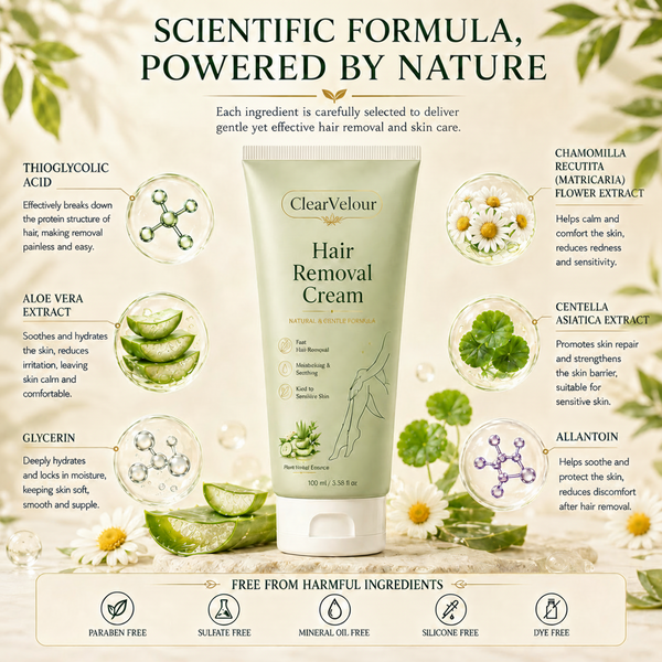 Clear Velour  Painless Depilatory Cream – No Razor Bumps, No Harsh Odor